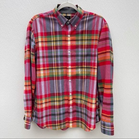 *50% OFF! J. Crew plaid button up shirt medium red blue - Picture 1 of 4